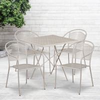Flash Furniture CO-28SQF-03CHR4-SIL-GG 28" Square Steel Folding Patio Table Set with 4 Round Back Chairs in Gray